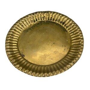Vintage Brass Decorative Plate With Textured Edge Design rippled 10" READ